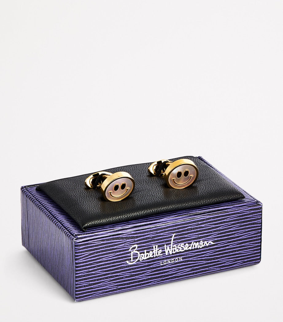 Babette Wasserman gold-plated smiley face cufflinks - British product