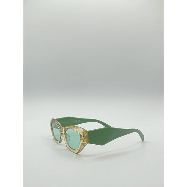 SVNX angular framed sunglasses brown green arms - British product