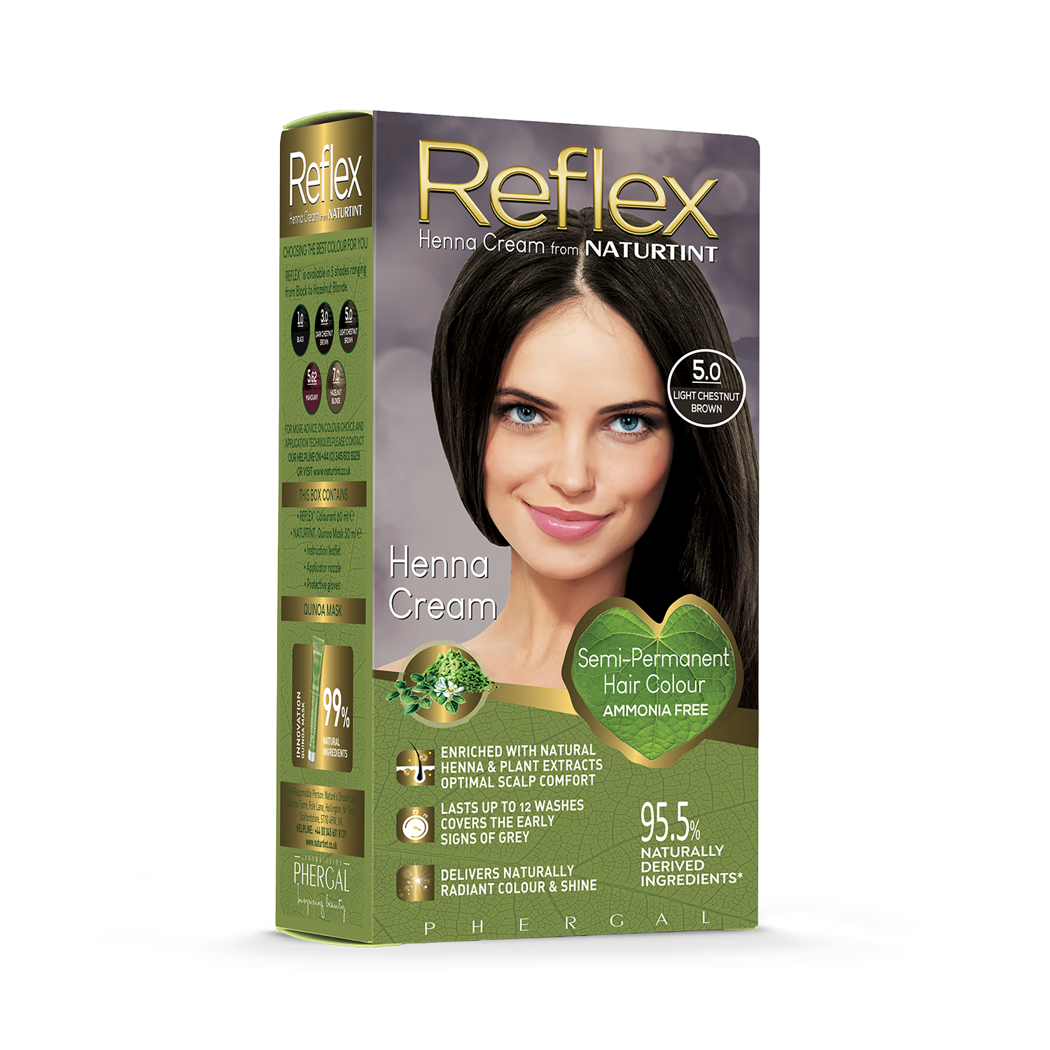 Naturtint Reflex henna cream 5.0 Light Chestnut Brown, imported from the UK