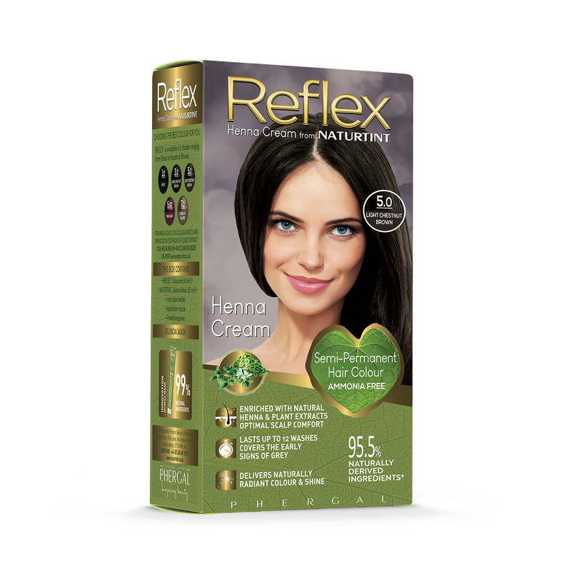 Naturtint Reflex henna cream 5.0 Light Chestnut Brown, imported from the UK