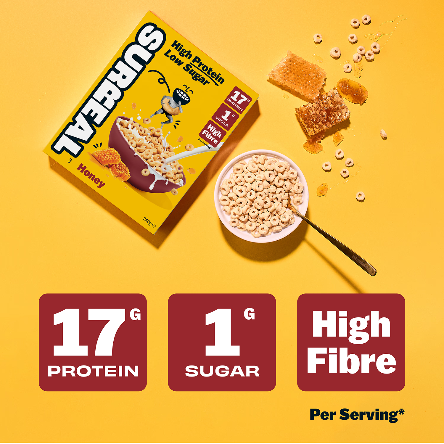 Surreal high protein cereal honey 240g, imported from the UK