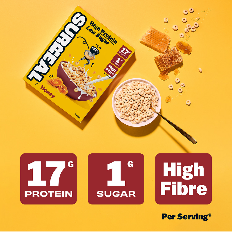 Surreal high protein cereal honey 240g, imported from the UK