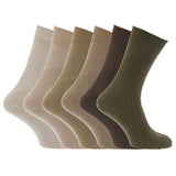 Mens 100% Cotton Ribbed Socks (Pack Of 6) (UK Shoe 6-11) GOODS Superdrug Brown/Beige/Olive  