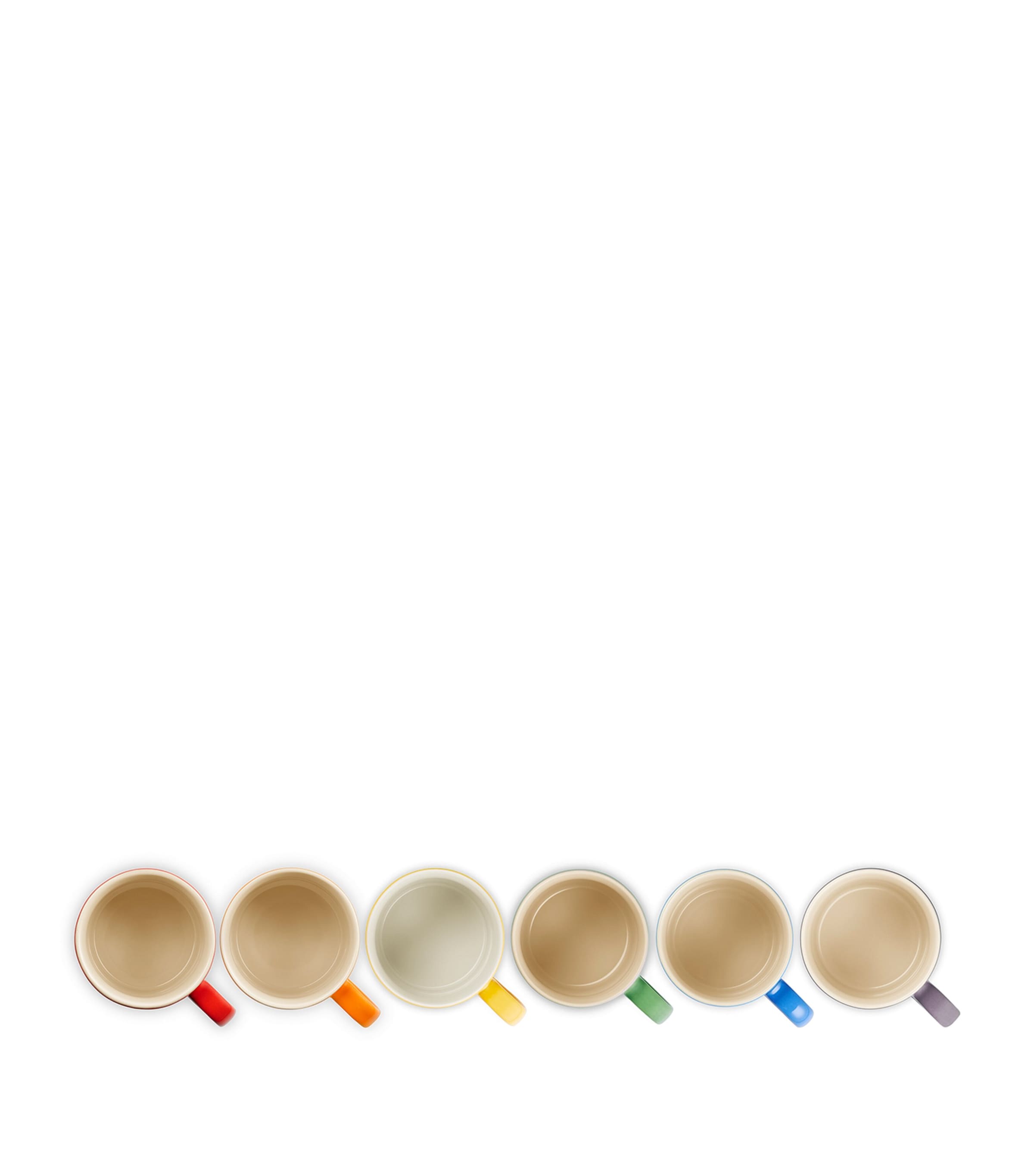 Le Creuset stoneware rainbow mugs set of 6, UK version