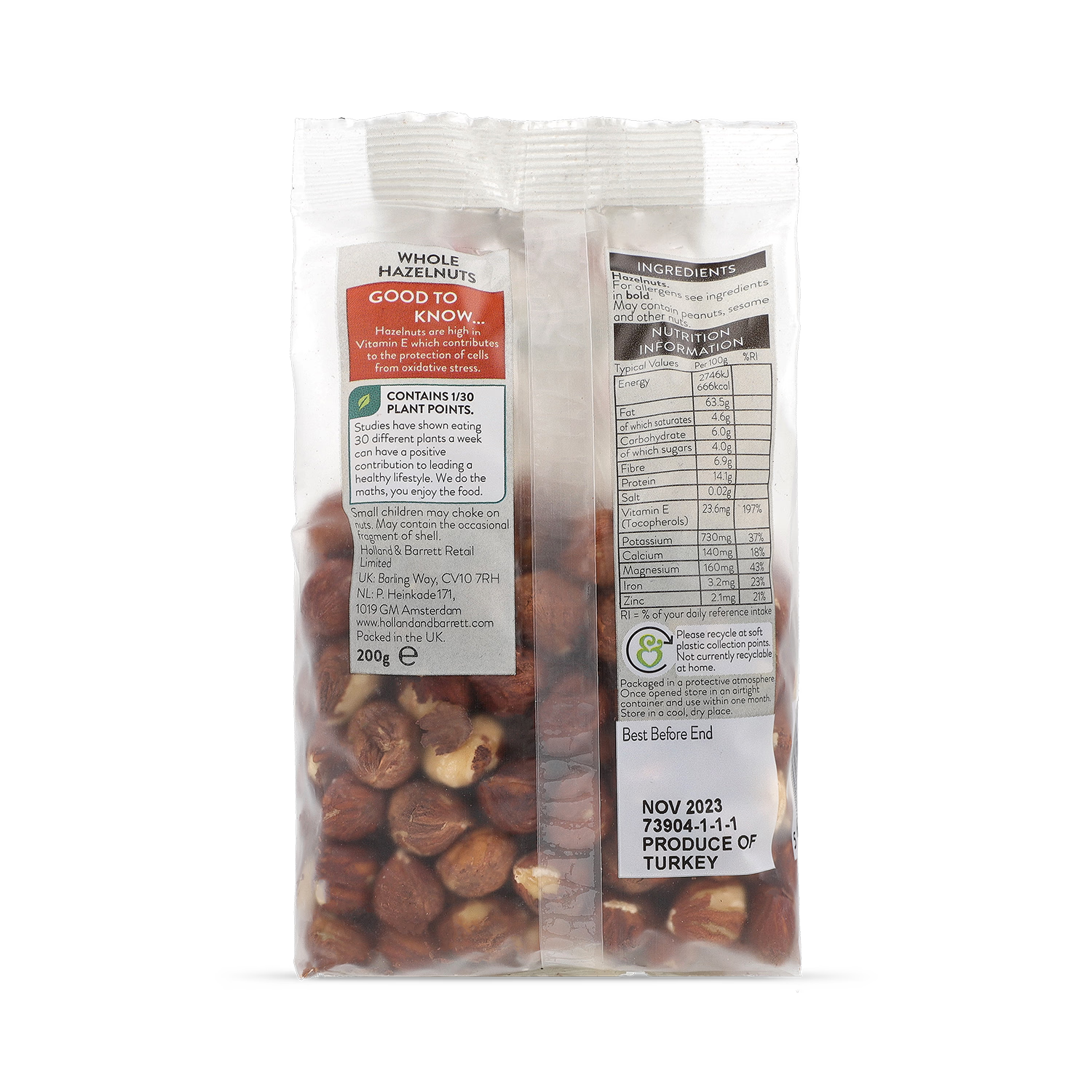Holland & Barrett hazelnuts 200g, UK version