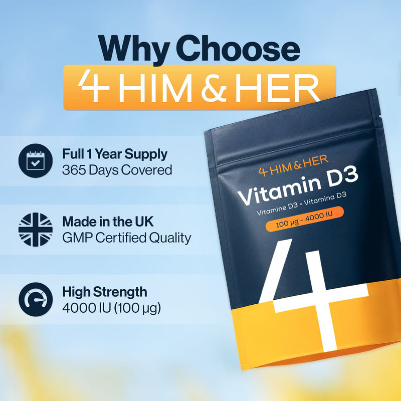 4 Him & Her Vitamin D3 supplement 4000 IU 365 tablets, UK version