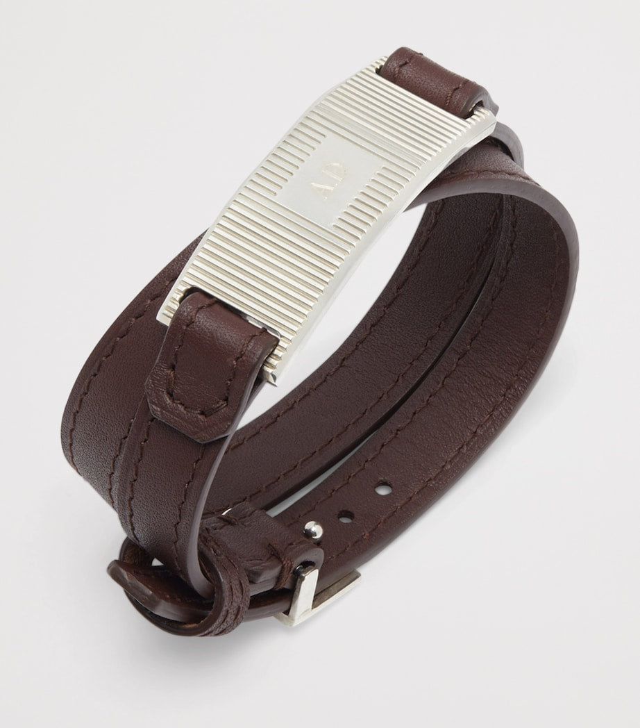 Dunhill double wrap leather bracelet with silver ID tag - British product