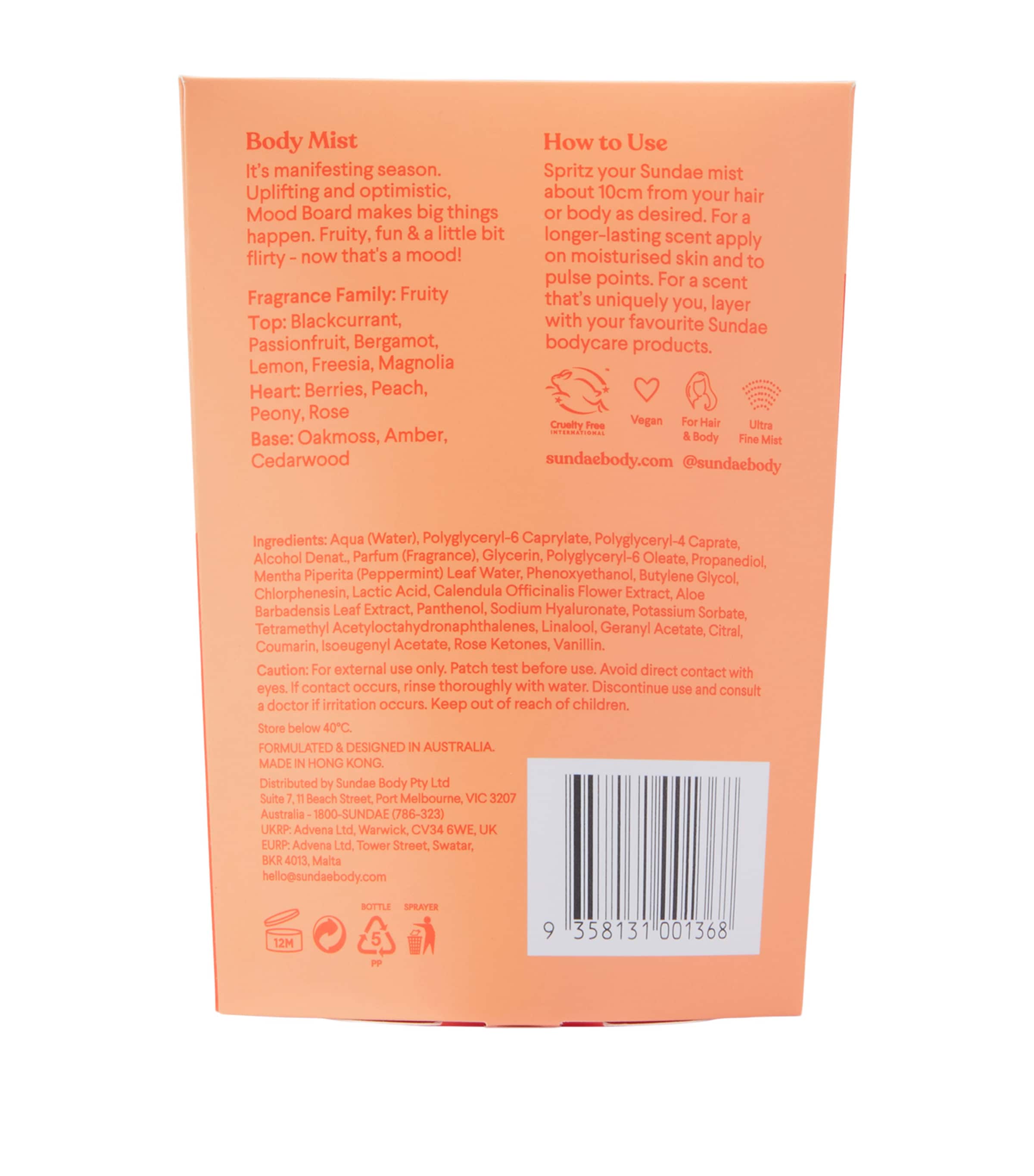 Sundae Body Mood Board Hair & Body Mist 90ml (British brand)