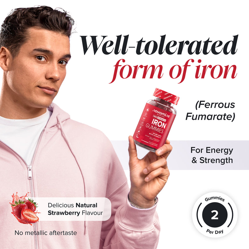 Novomins iron gummies strawberry flavoured 60 gummies, UK version