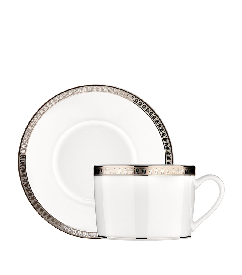 Christofle Malmaison Platinum porcelain tea cup and saucer, 100ml - British product