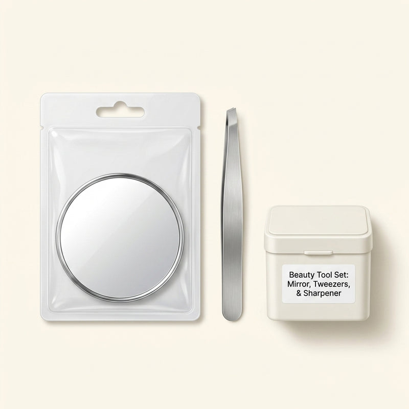 No7 Eye Accessories Bundle with tweezers mirror and sharpener (British brand)