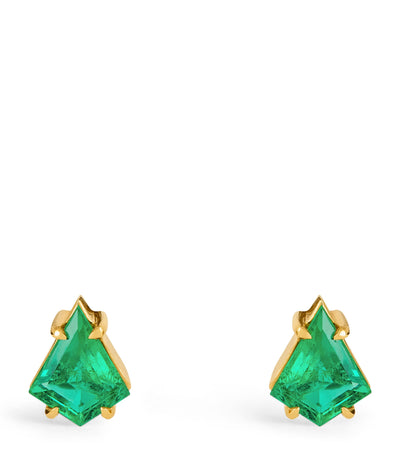 Harrods ZLEE Yellow Gold and Emerald Kite Stud Earrings- Buy online at McGrocer