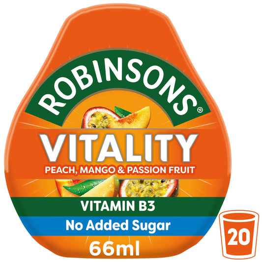 Robinsons Vitality Benefit Drops Peach Mango & Passion Fruit with Vitamin B3 66ml GOODS Sainsburys   