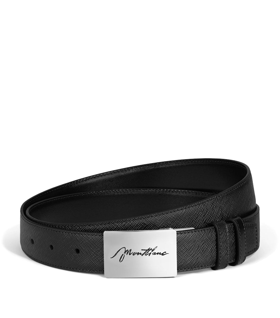 Montblanc grained leather cursive logo belt 3cm - British product