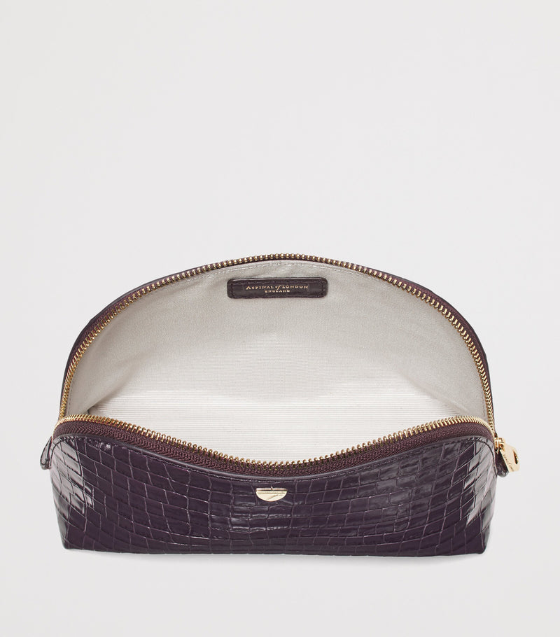 Aspinal of London small leather croc-embossed makeup bag - British product