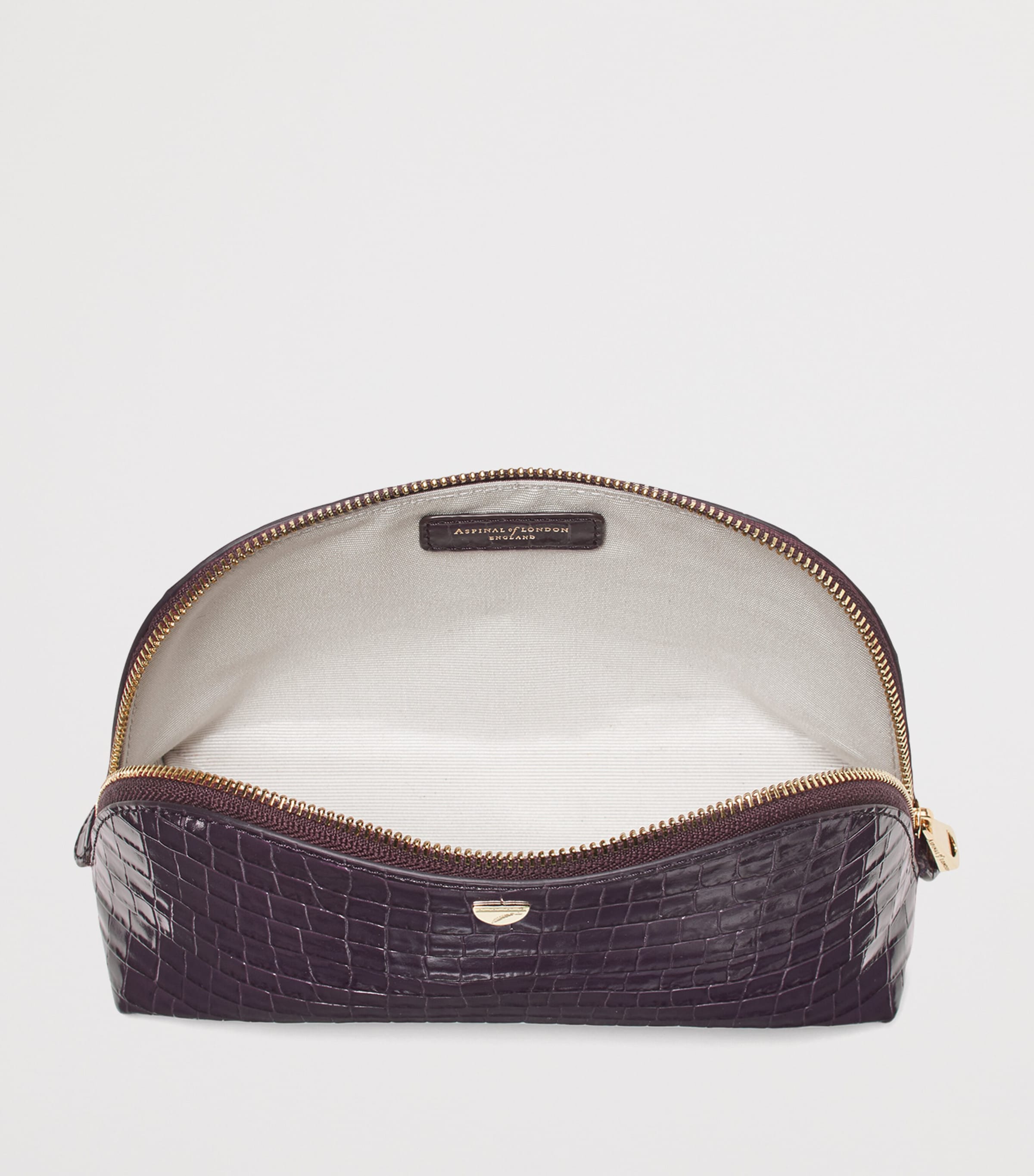 Aspinal of London small leather croc-embossed makeup bag - British product