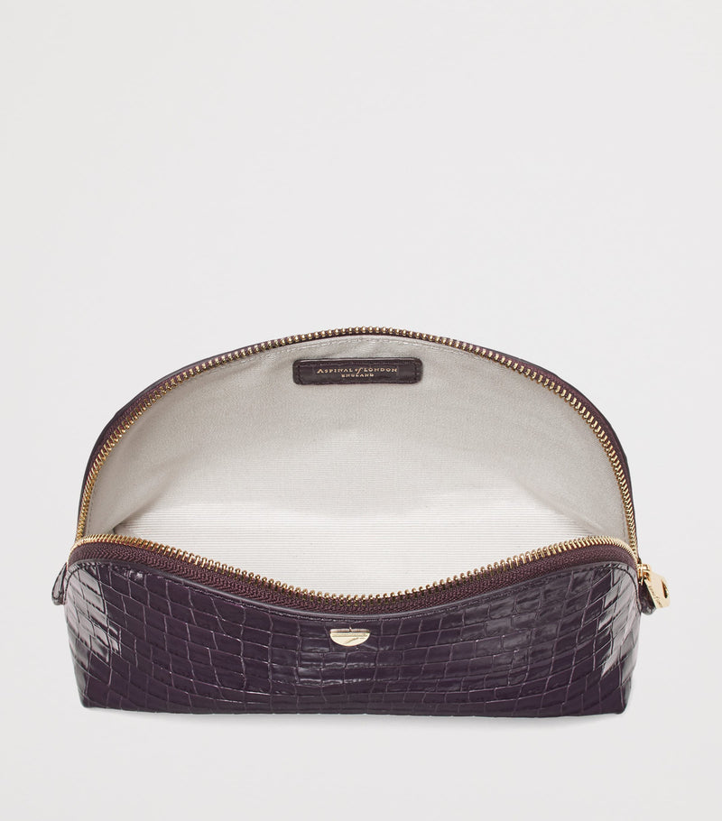 Aspinal of London small leather croc-embossed makeup bag - British product