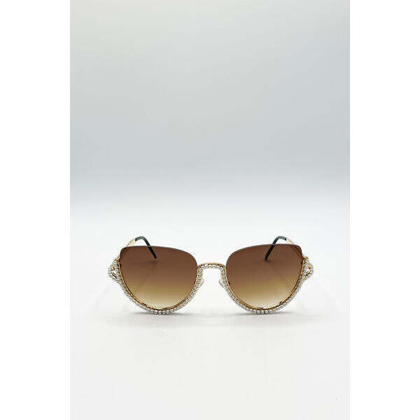 SVNX rimless pearl sunglasses gold brown, imported from the UK