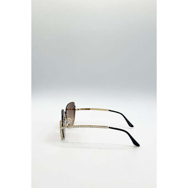 SVNX rimless pearl sunglasses gold brown, imported from the UK