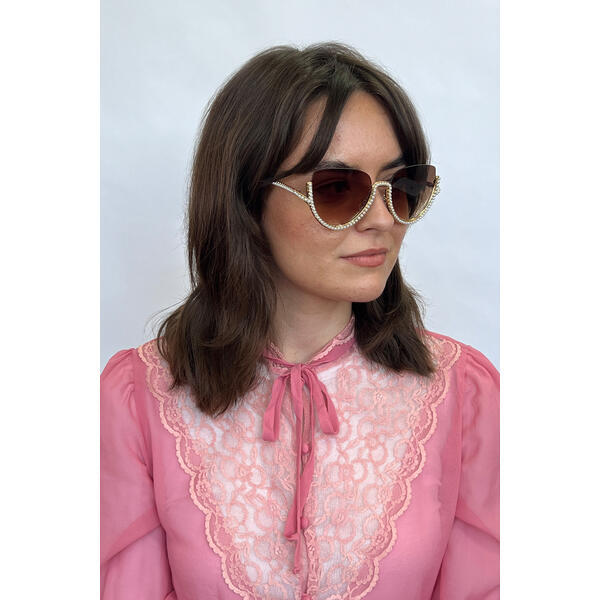 SVNX rimless pearl sunglasses gold brown, imported from the UK