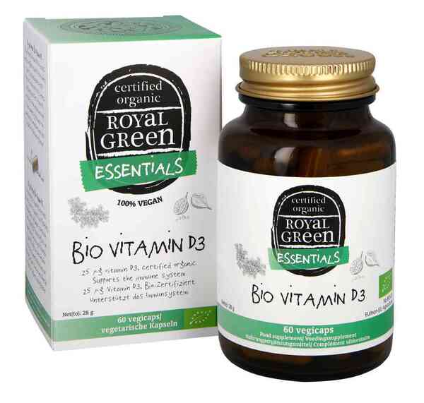 Royal Green organic vitamin D3 supplement 60 capsules, UK version