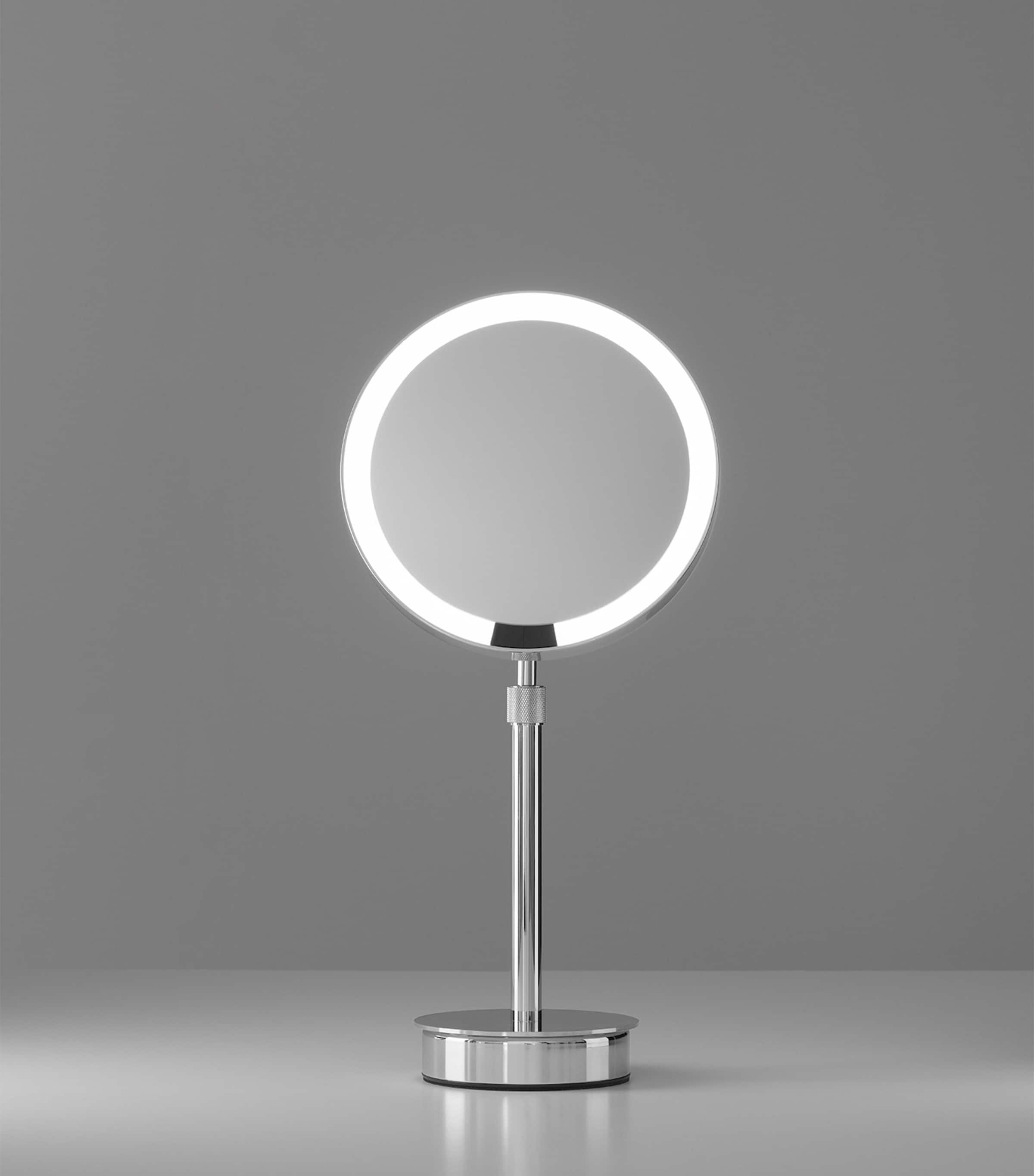 Decor Walther light-up round cosmetics mirror, approximate size 44cm by 21.5cm by 13cm - British product