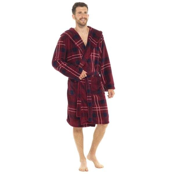 Foxbury Mens Coral Fleece Check Hooded Robe (XL) GOODS Superdrug   