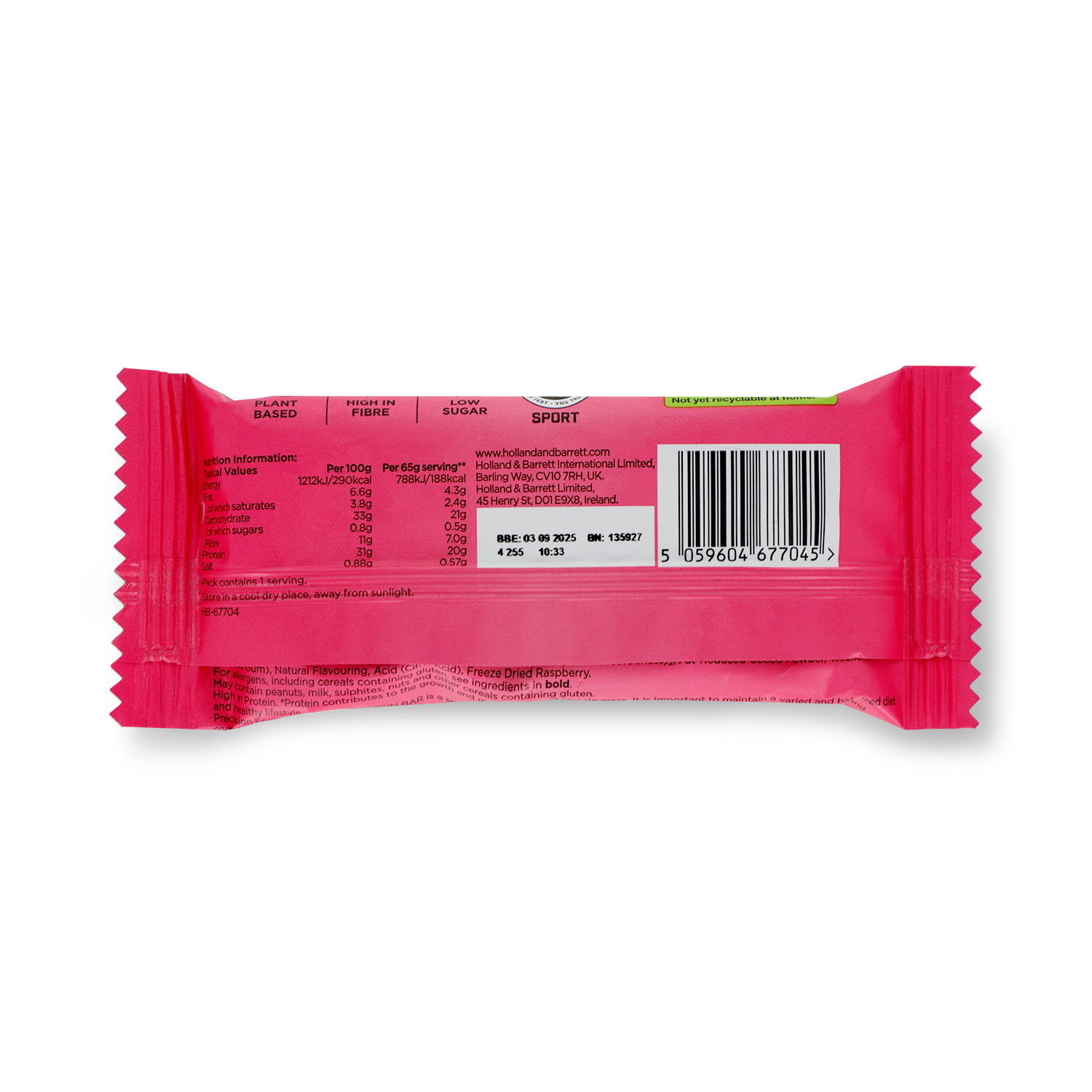 Precision Engineered protein bar dark chocolate raspberry 12 x 65g - British product