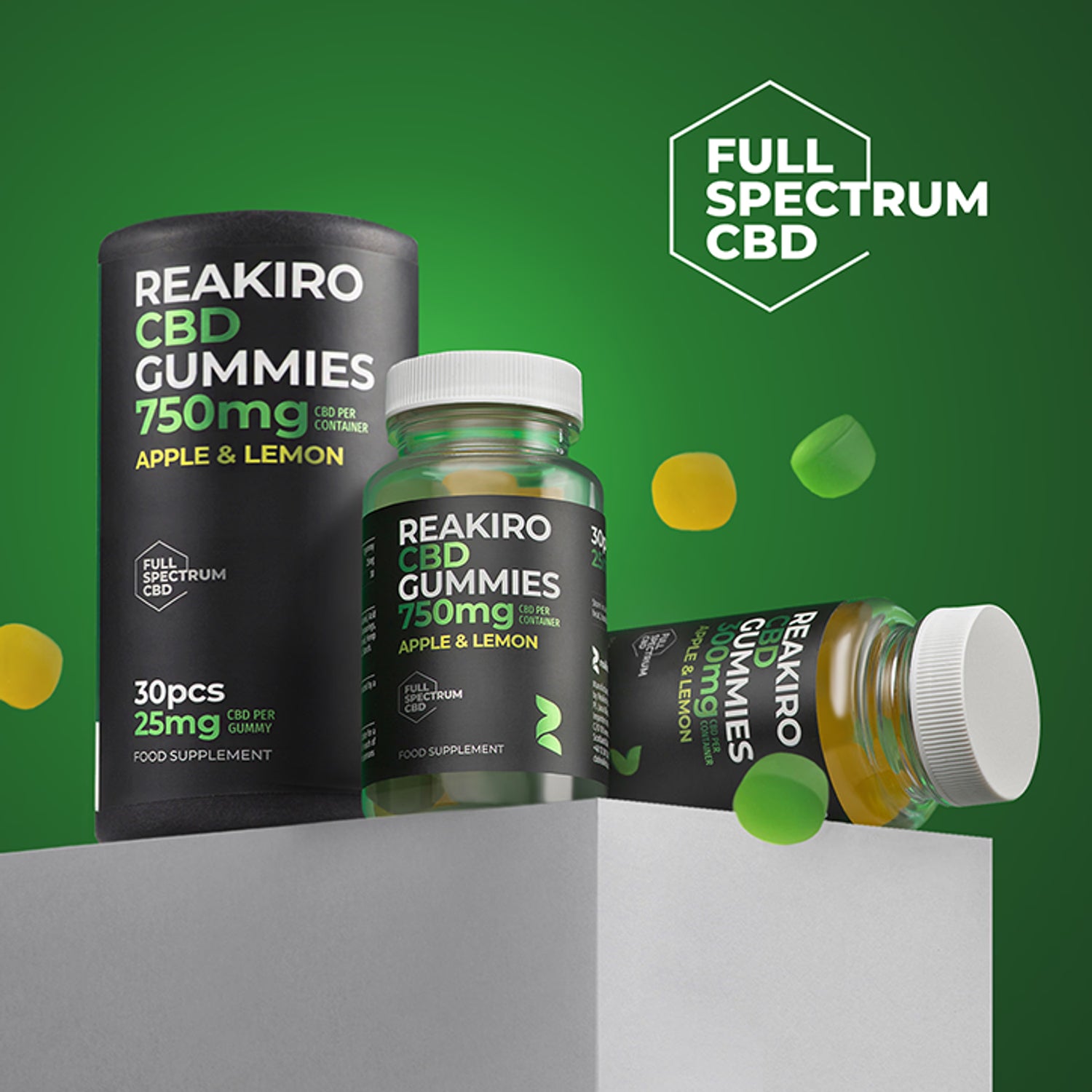 Reakiro CBD gummies apple lemon 30 piece, imported from the UK