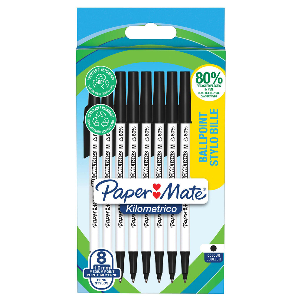 Paper Mate Kilometrico Recycled Black 8pk