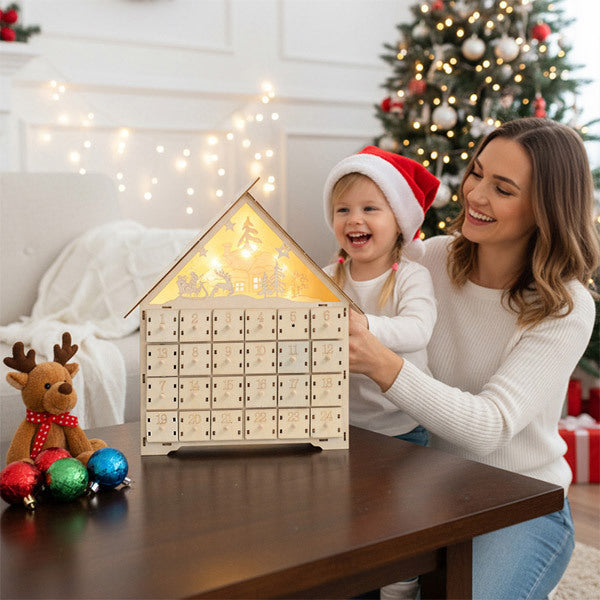 Livingandhome wooden advent calendar with LED lights, UK version