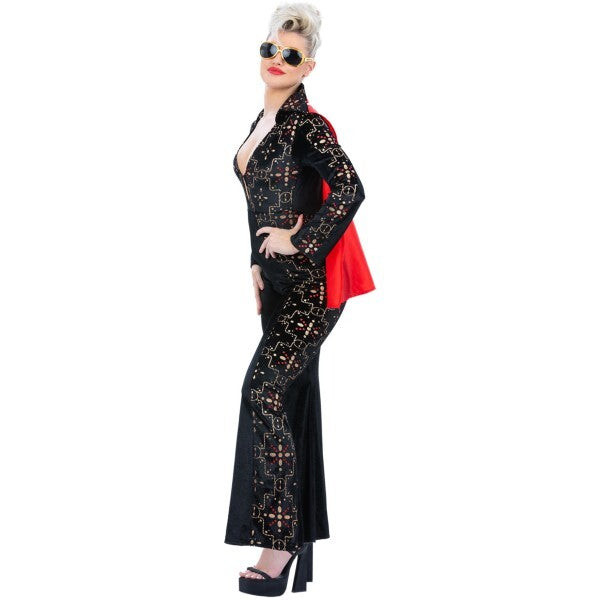 Smiffys Elvis black rhinestone costume jumpsuit with cape (British brand)