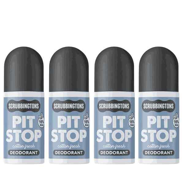 Scrubbingtons Pit Stop natural deodorant Cotton 75ml quad pack - British product