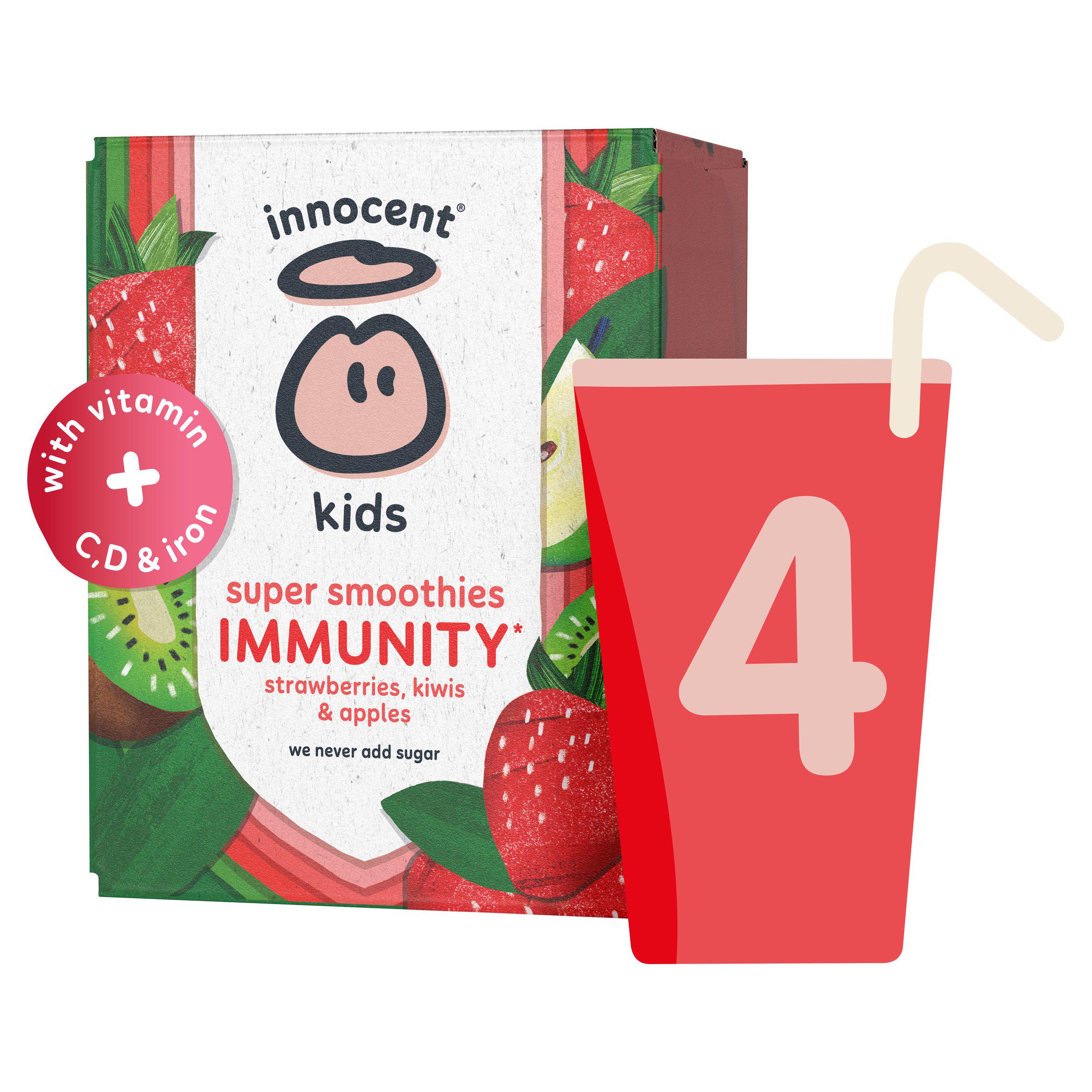 innocent Kids Strawberries, Kiwis & Apples Super Smoothies with Vitamins & Iron 4x150ml Innocent Sainsburys   