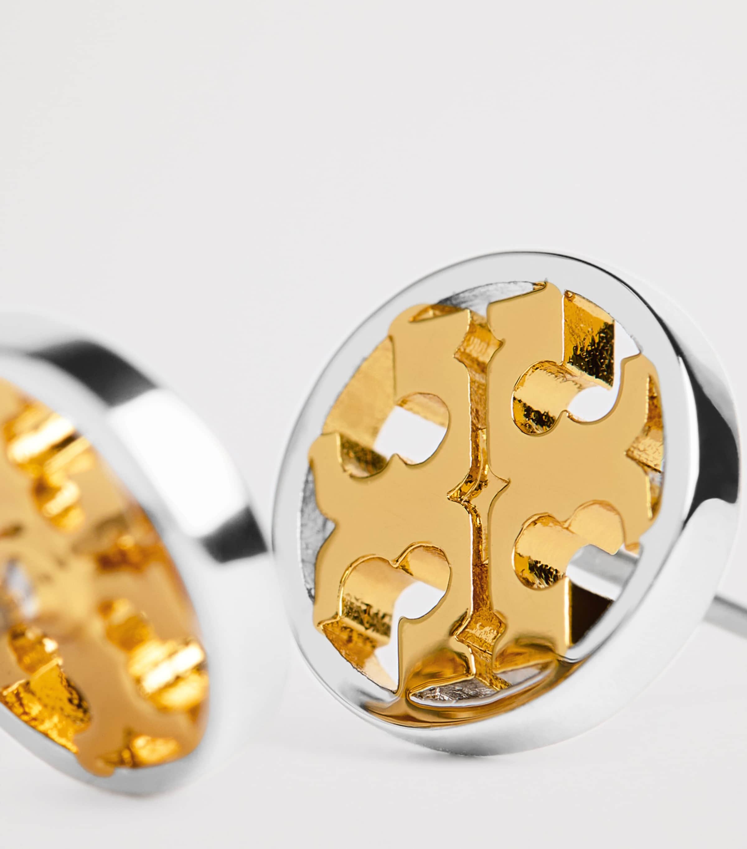 Tory Burch gold and silver-plated icon stud earrings 10mm, imported from the UK