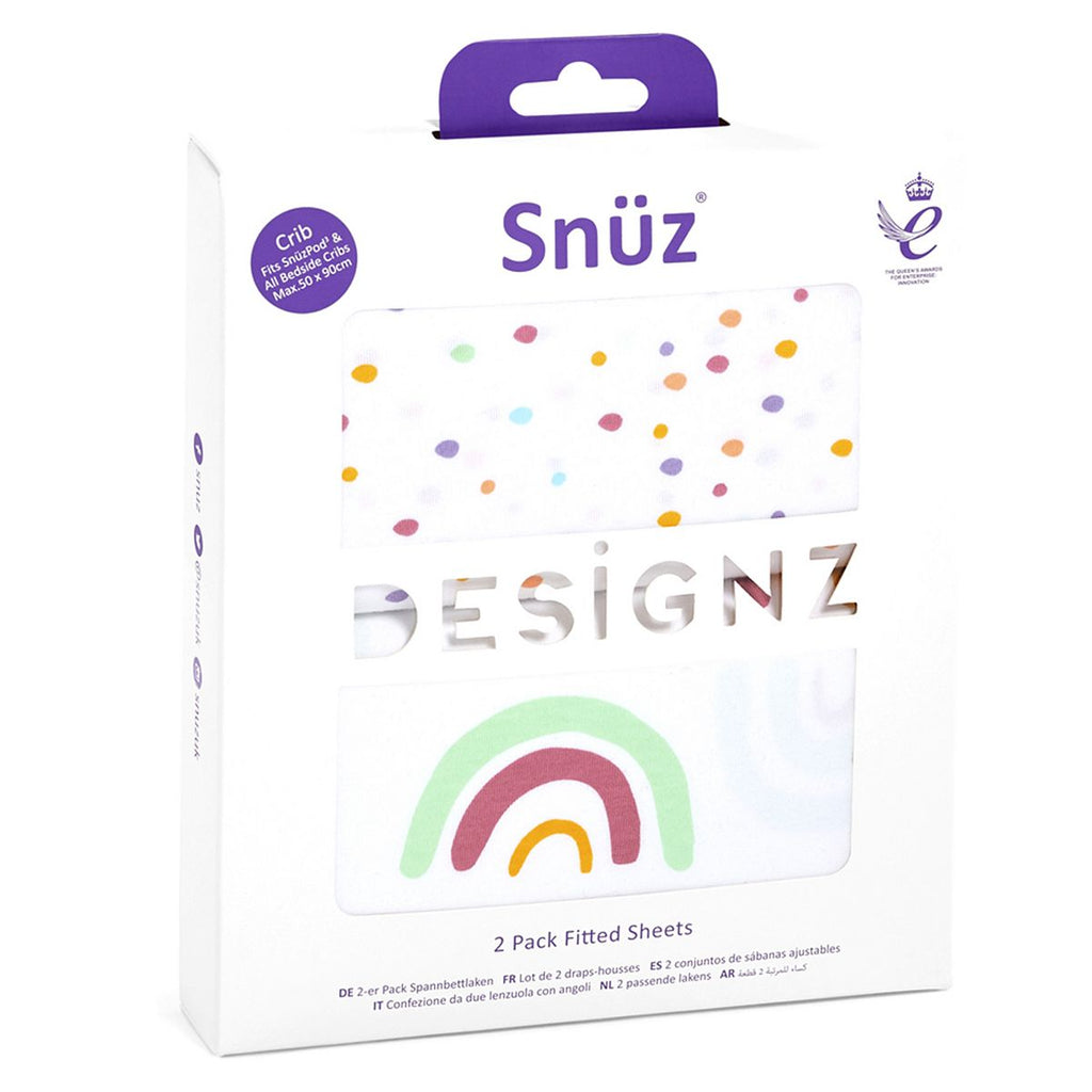 Snuz 2 Pack Crib Fitted Sheets - Rainbow