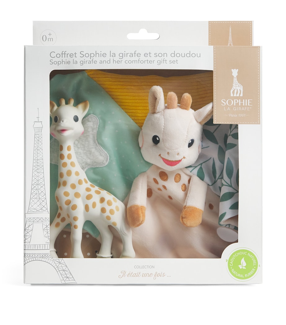 Sophie La Girafe baby comforter and teething toy set, imported from the UK