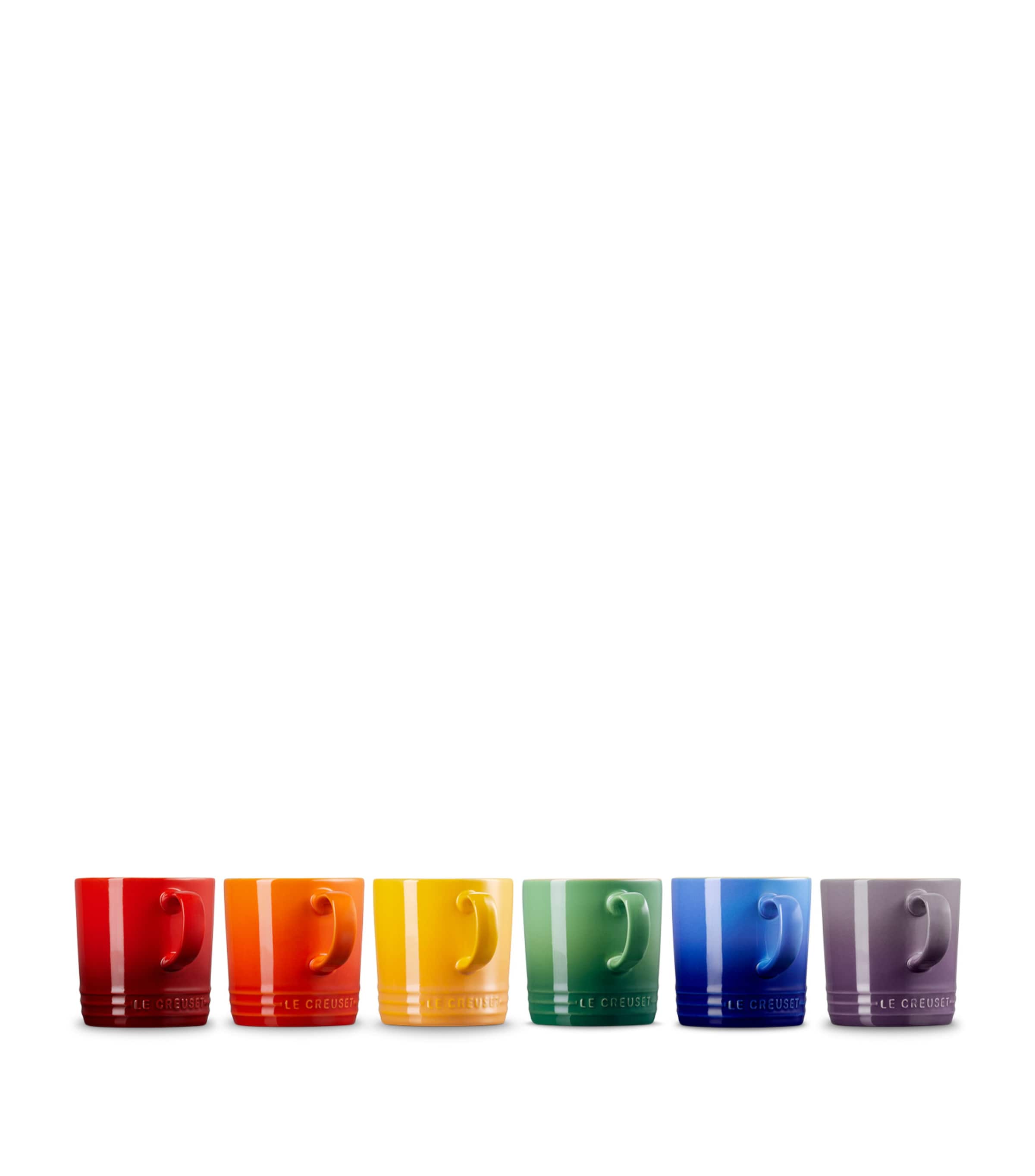 Le Creuset stoneware rainbow mugs set of 6, UK version