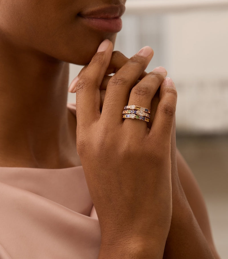 Boodles rose gold diamond tsavorite sapphire ring, imported from the UK