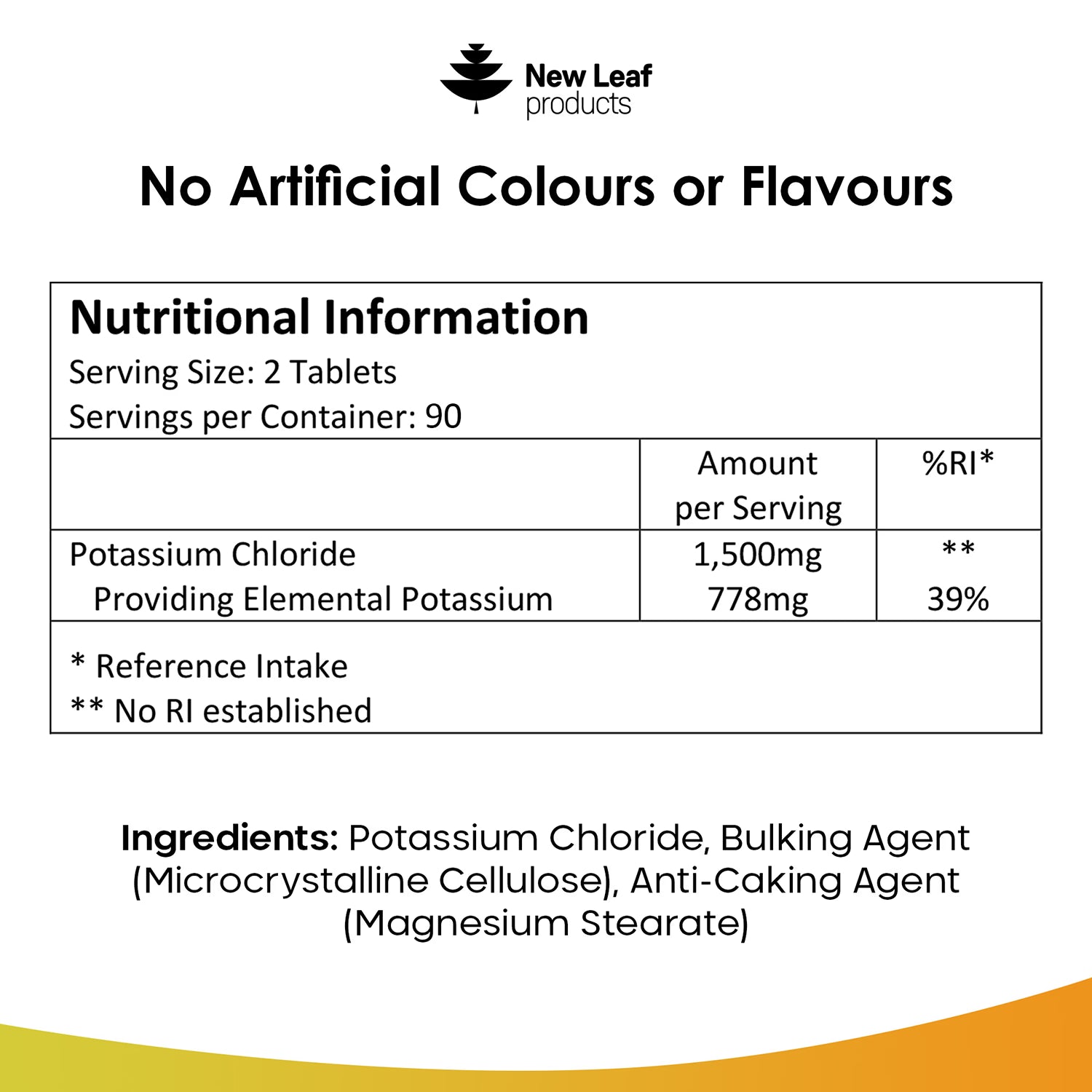 New Leaf Products potassium tablets 180 tablets (British brand)