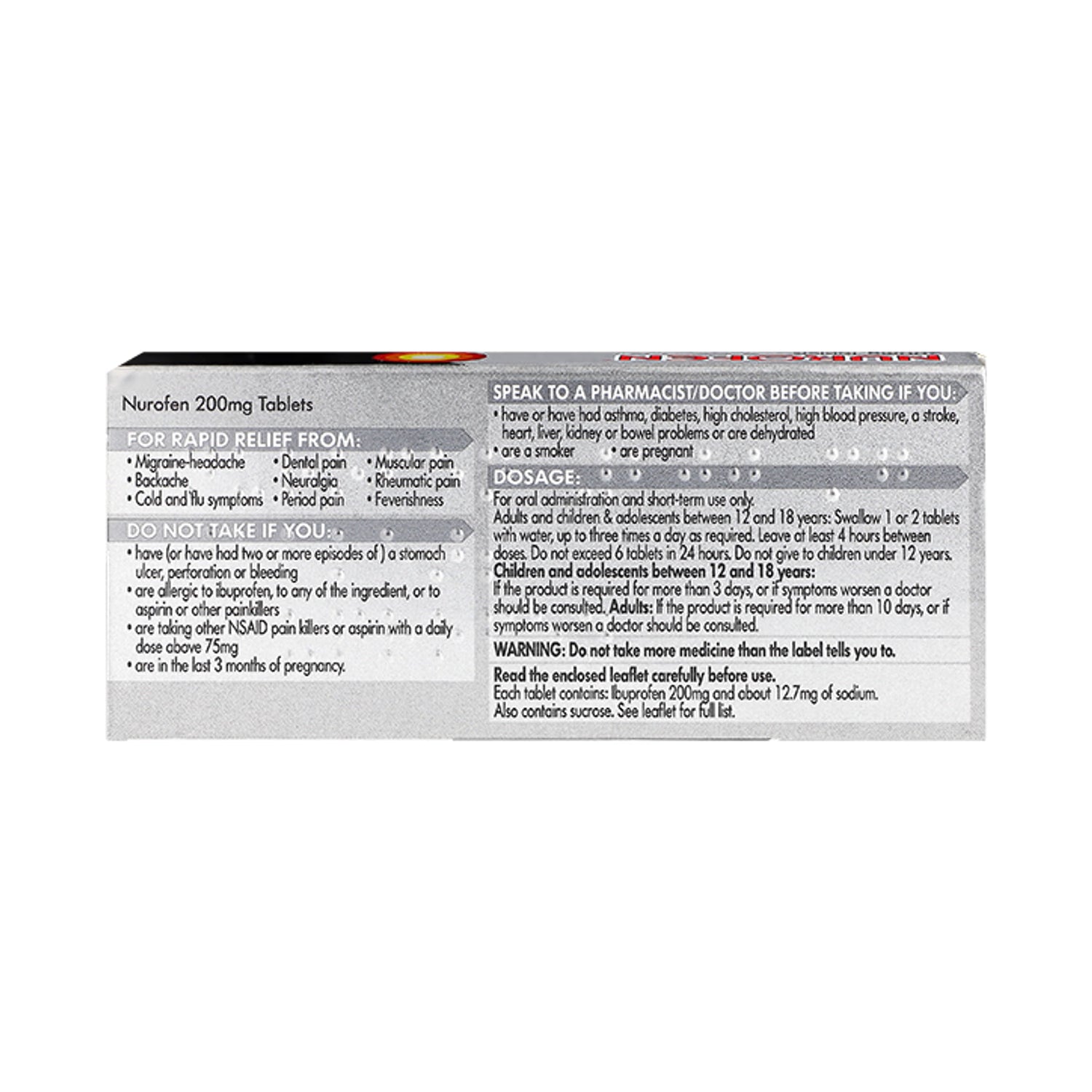 Nurofen 200mg tablets 16 pack, imported from the UK