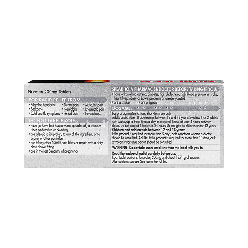 Nurofen 200mg tablets 16 pack, imported from the UK