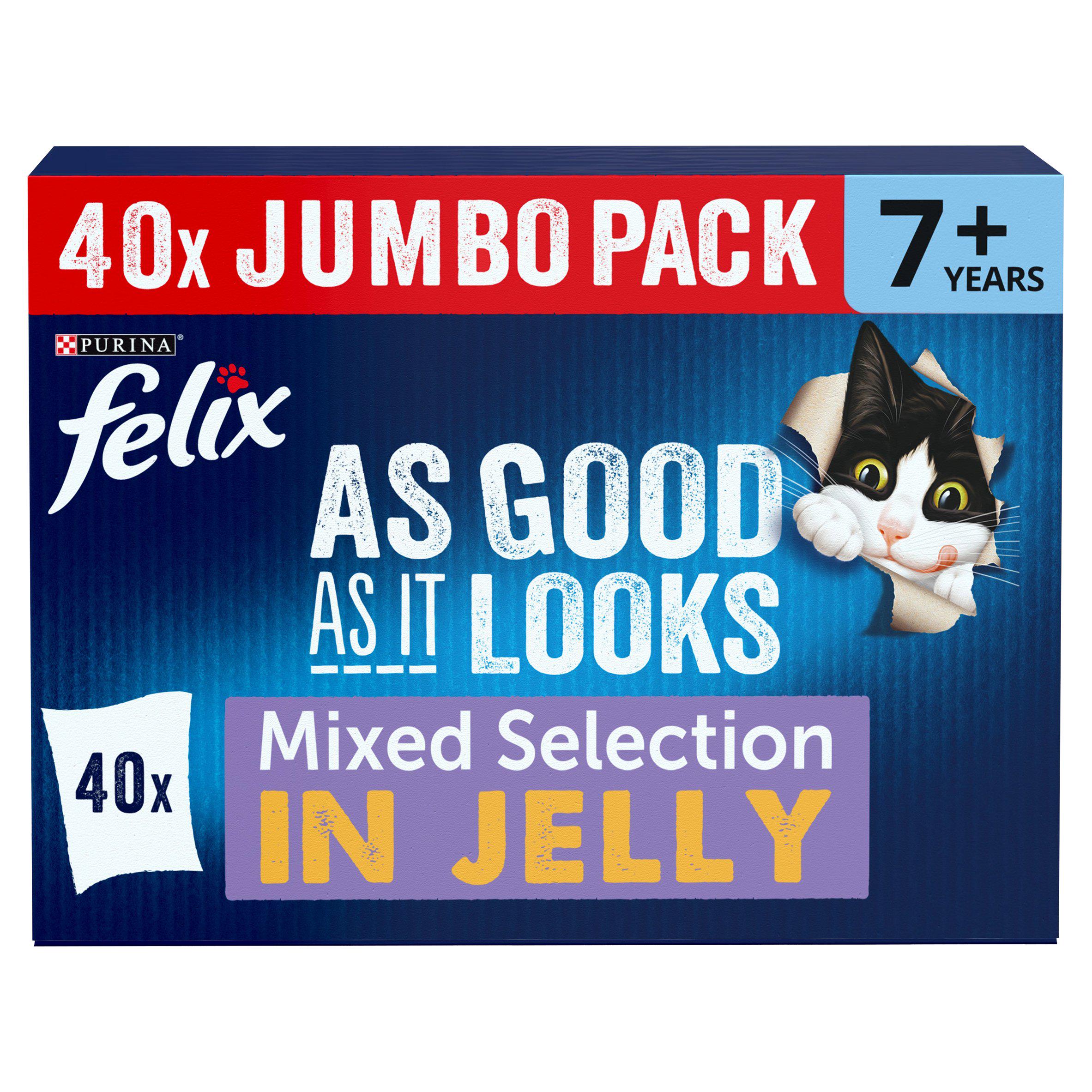 Felix As Good As It Looks Senior Mixed Selection in Jelly Wet Cat Food 40x100g All bigger packs Sainsburys   