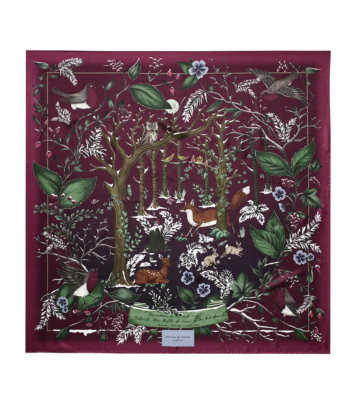 Aspinal of London Woodland silk scarf 90cm - British product