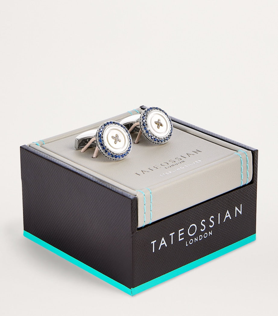 Tateossian stainless steel sapphire button cufflinks, UK version