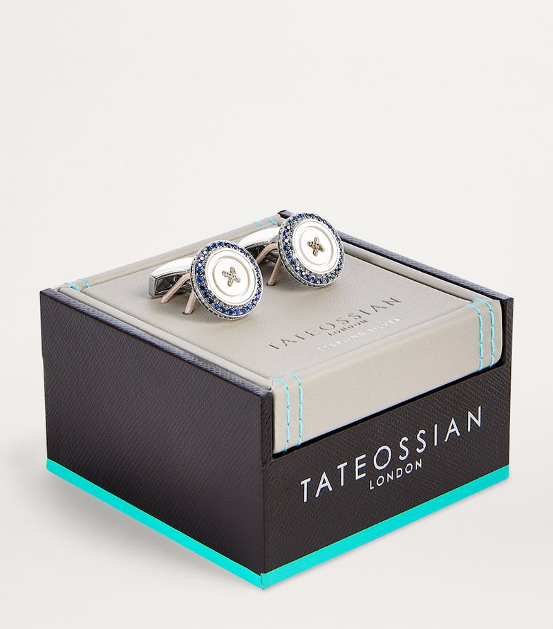 Tateossian stainless steel sapphire button cufflinks, UK version