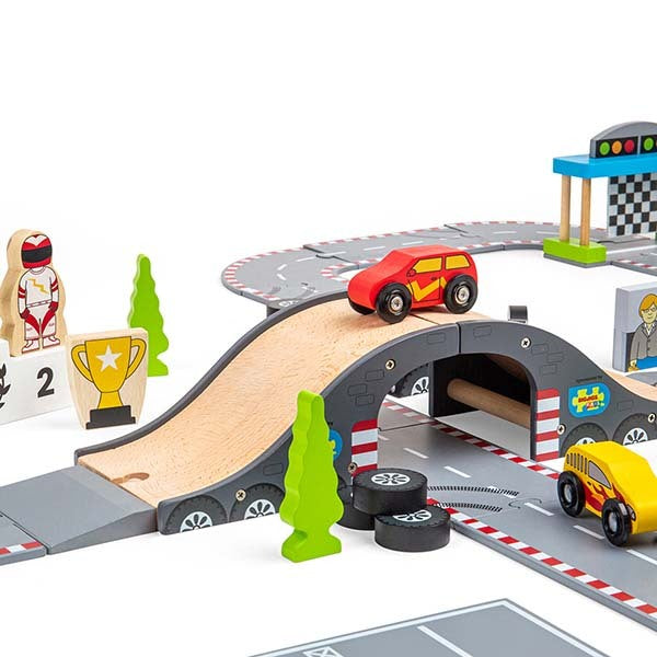 Bigjigs Rail Wooden Roadway Race Day Playset GOODS Superdrug   