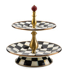 MacKenzie-Childs two-tier enamel cake stand with brass accents, 27cm, imported from the UK