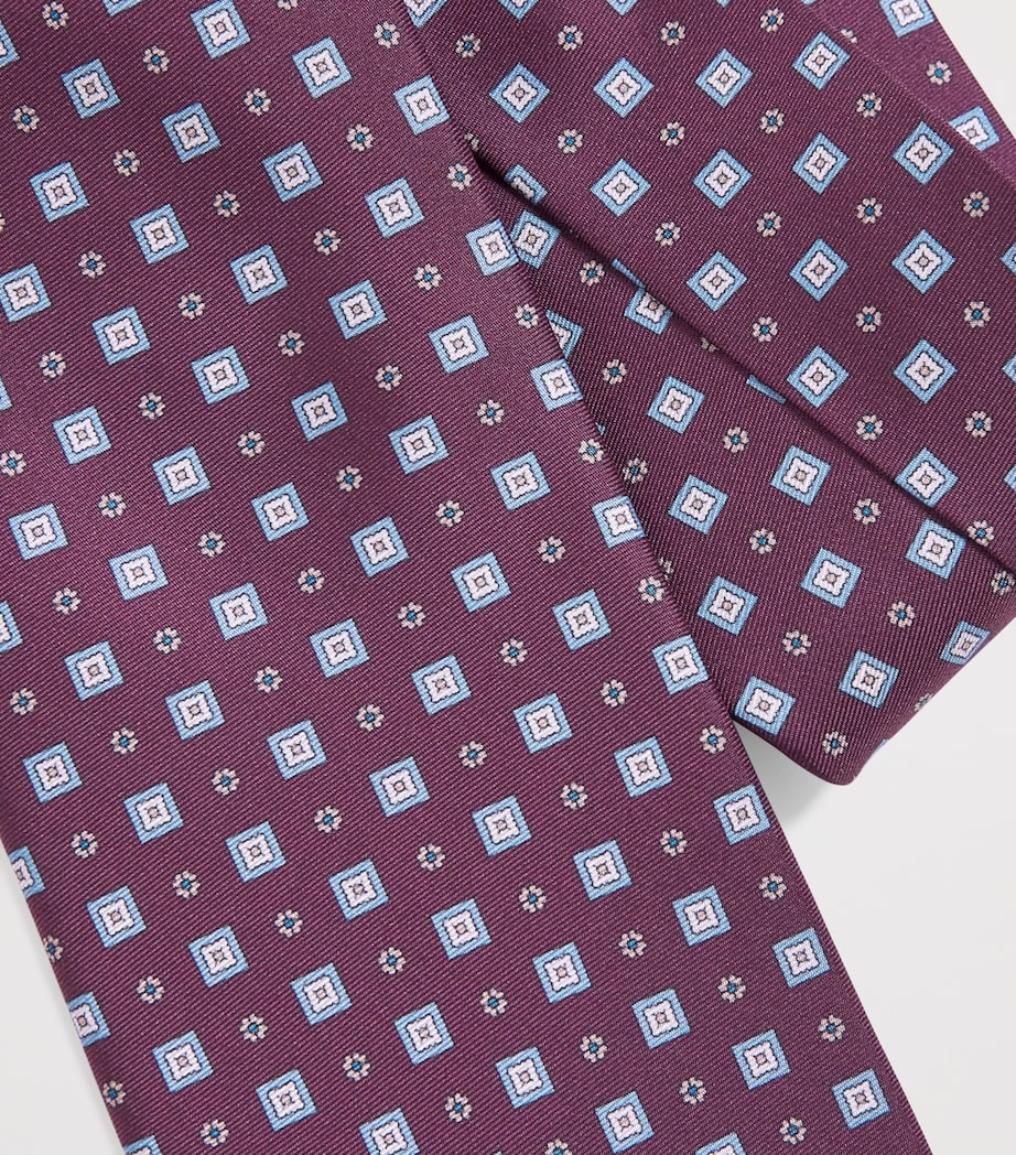 Eton silk jacquard tie with floral medallion design (British brand)