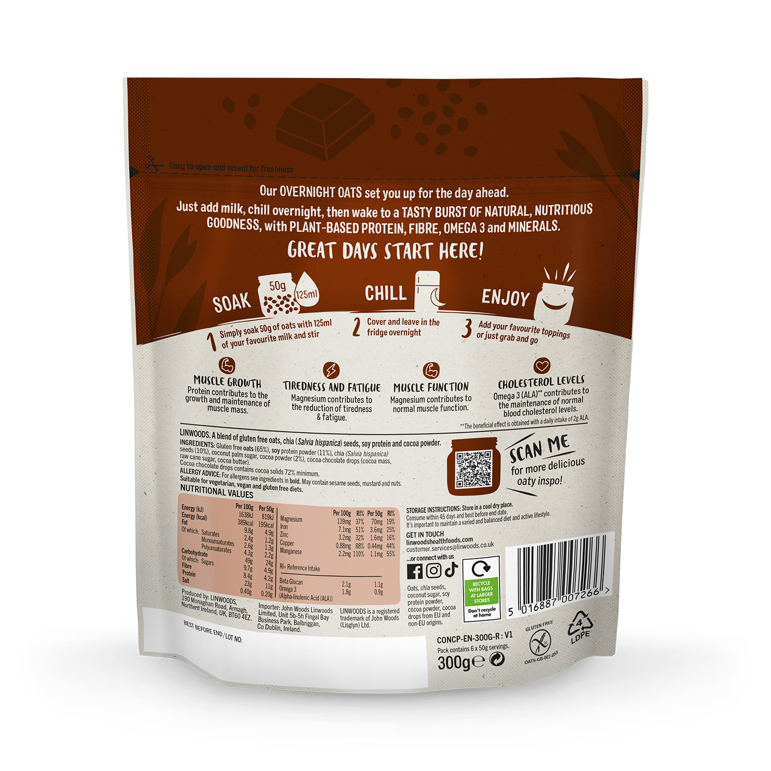 Linwoods chocolate protein overnight oats 300g (British brand)